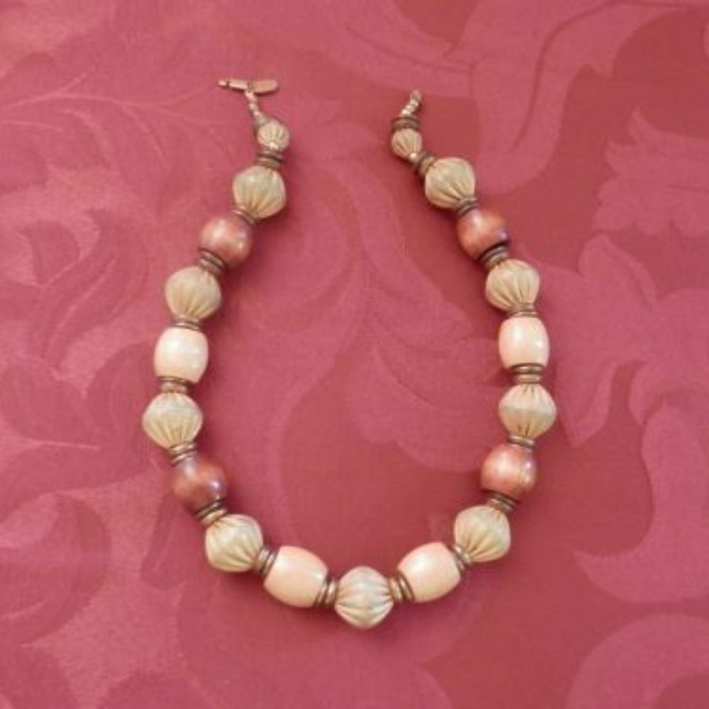 Miriam Haskell Vintage choker necklace chunky wood beads 3/4" SIGNED
